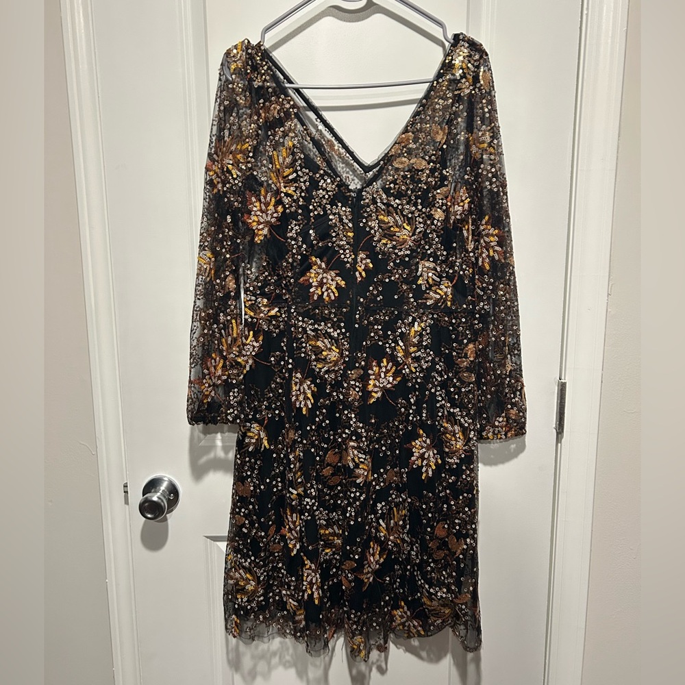 Maggy London Floral Sequin A-Line Dress Sz 12 - Picture 5 of 7